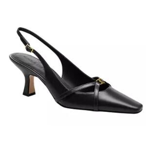 New! COACH Wm's 6.5 Rowyn Slingback Designer Kitten Heels Black $225